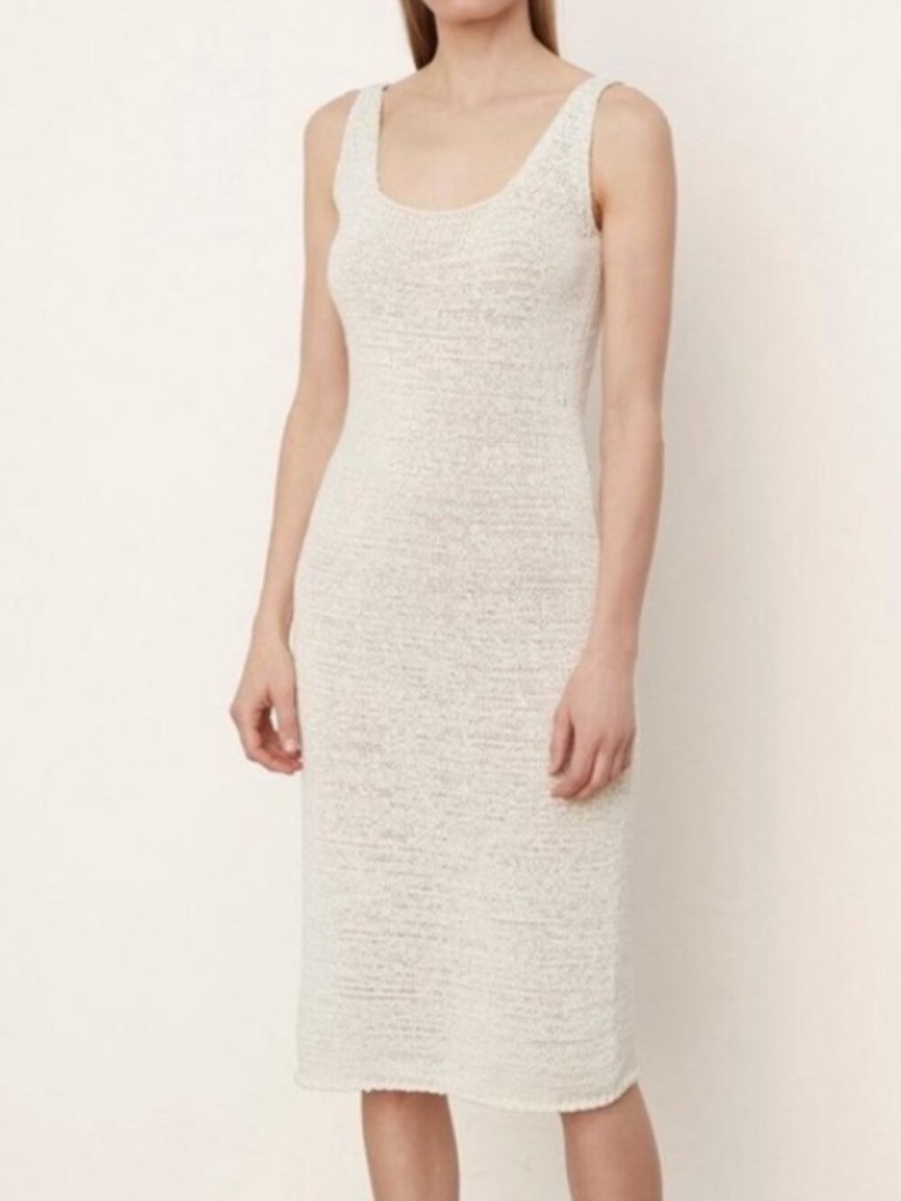 Vince‎ Cream Crochet Knit Scoop Neck Midi Dress Large